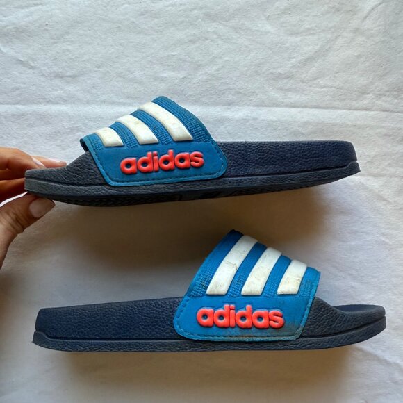 Adidas Kids Blue & White Slide Sandals With Red Logo 11K - Picture 5 of 9